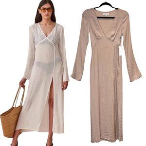 NWT Reformation Callum Maxi Dress Sz.XS Taupe Sheer Gauze Minimalist Boho
